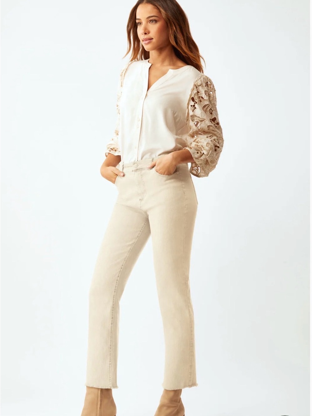ECRU la cienega straight leg cropped jean in sandstone sz 27